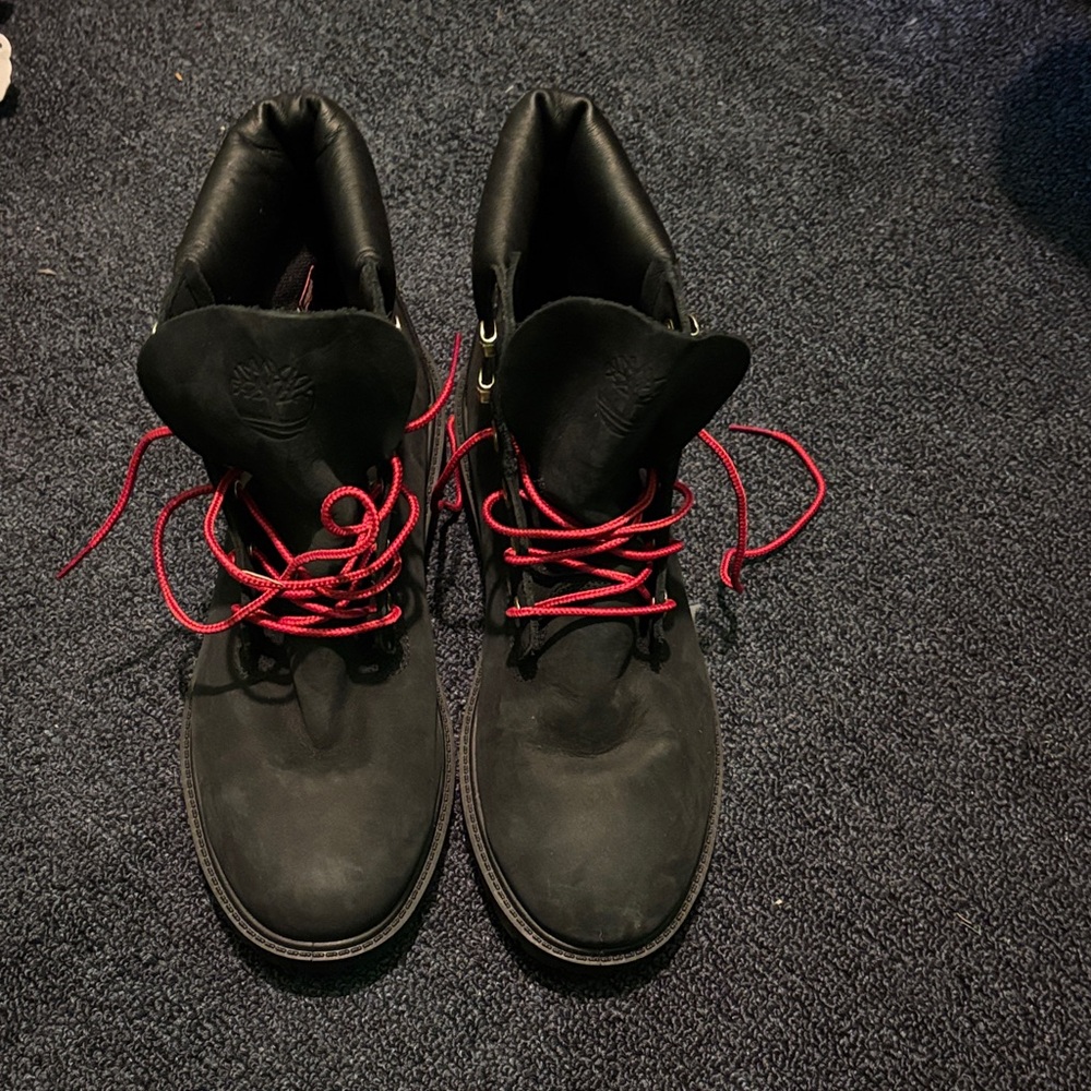Timberland Black Boots with Red Laces